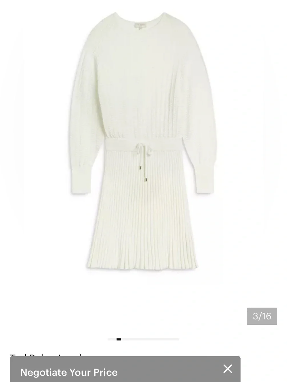 Ted Baker Cream Knit Pleated Midi Dress
